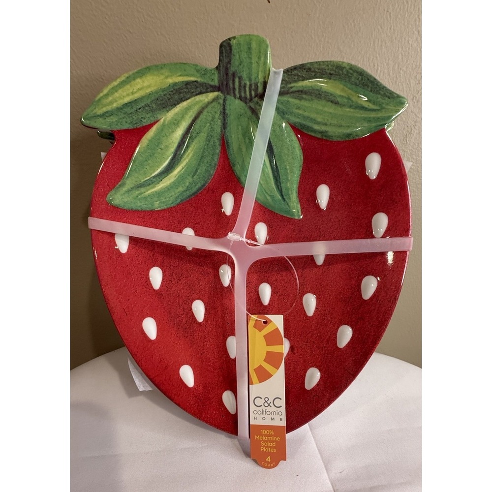 C&C California Strawberry Shaped Melamine Snack Plates 5" Wide 7" Long Very Nice